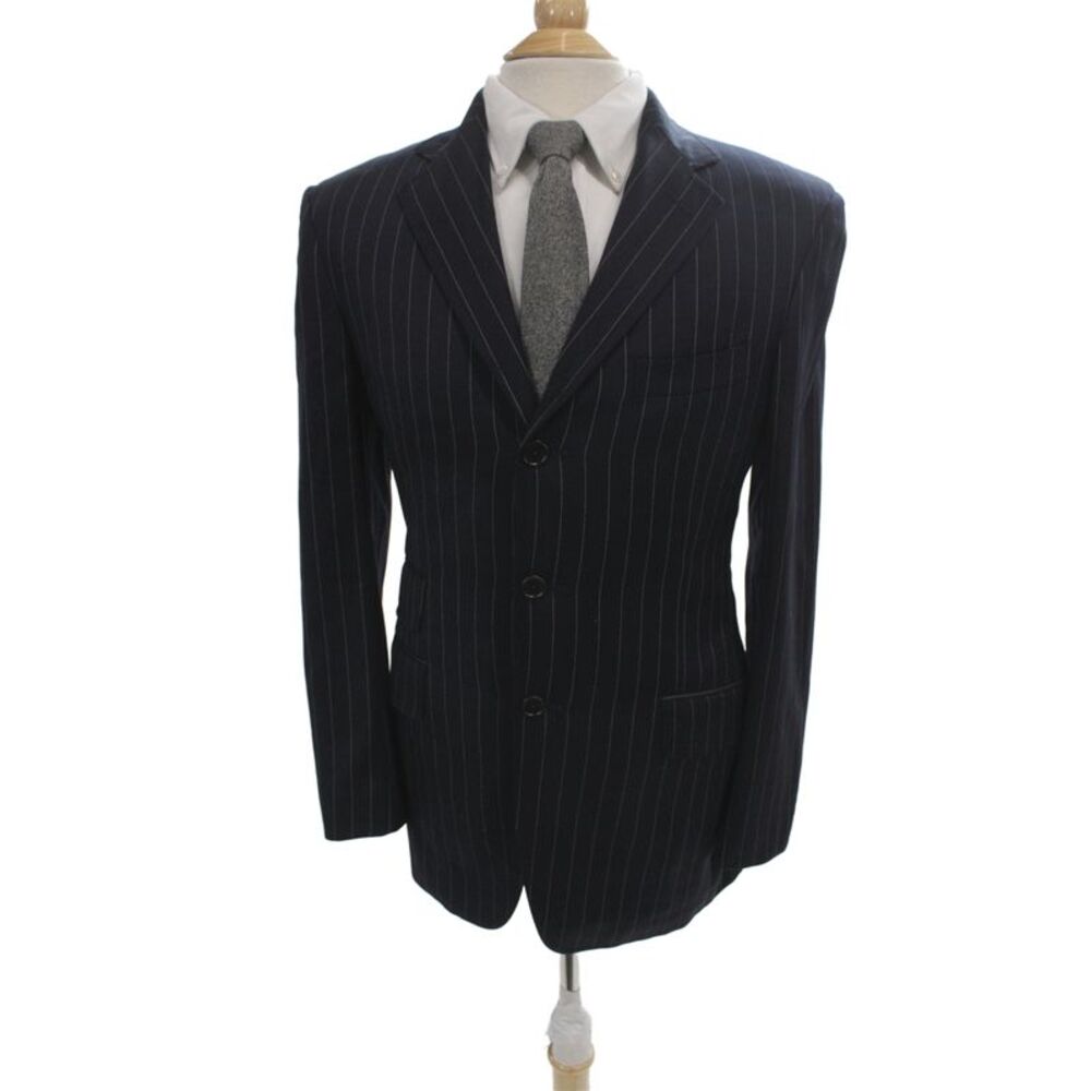 Etro Mens Blue Striped Wool Blazer Button Closure Classic Size 38